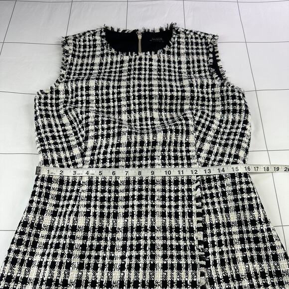Ann Taylor Dress Womens 10 Black White Fringe Tweed Flare Plaid New Classic Work - Picture 10 of 12